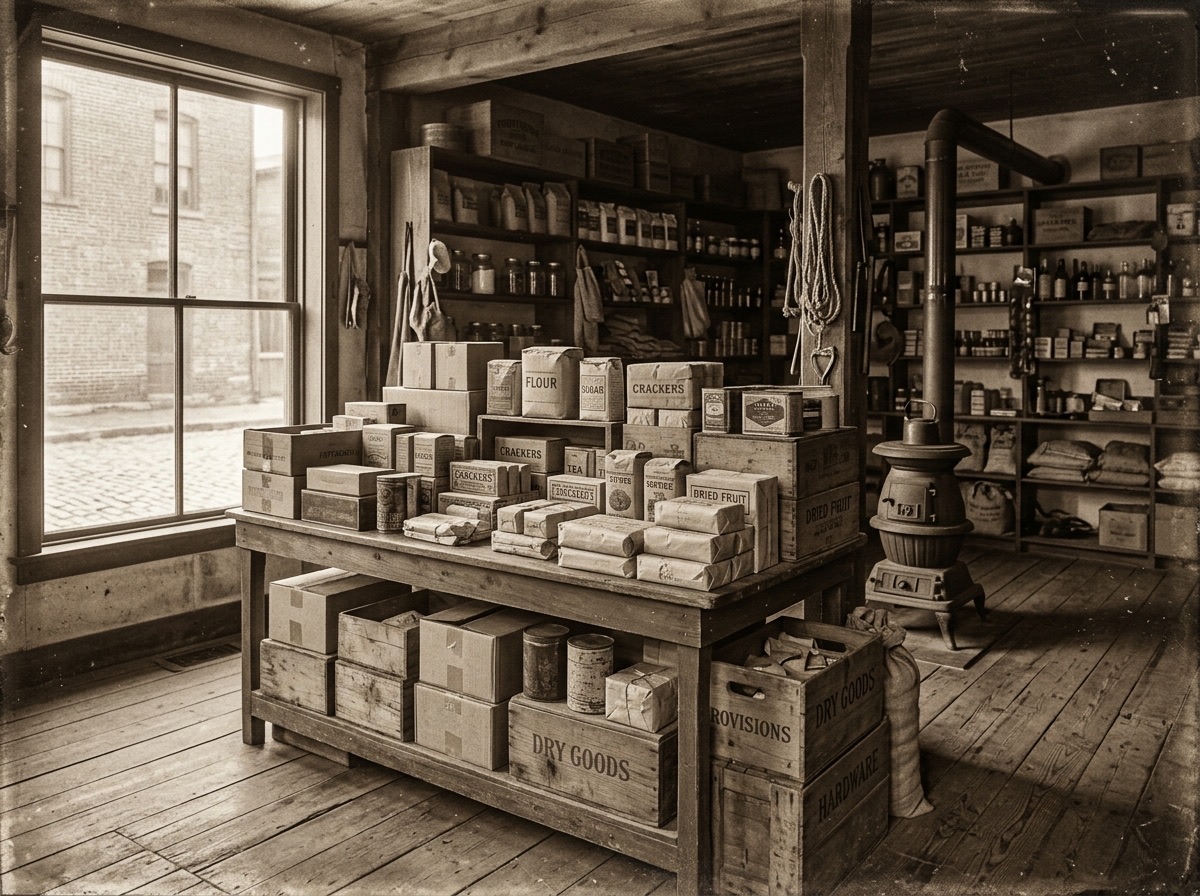A 1920s general store with a front promotional display